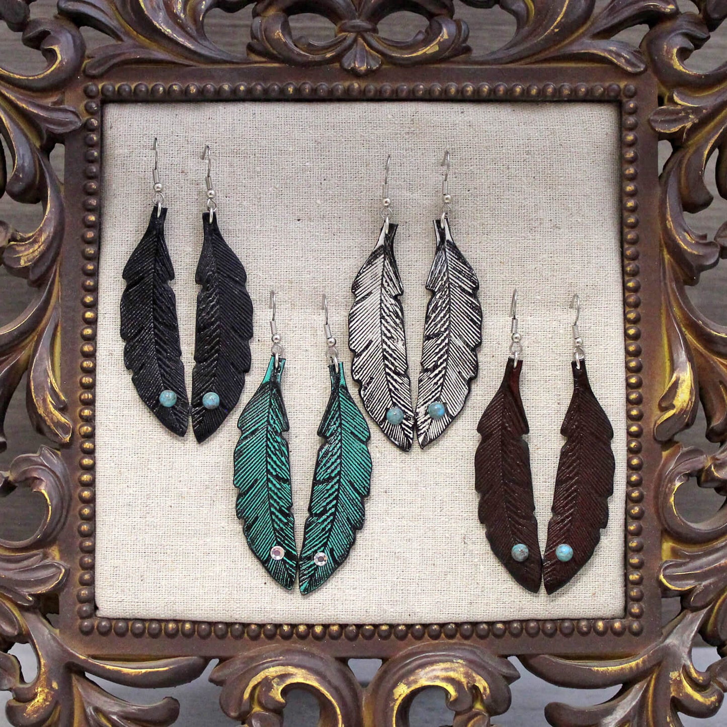 Tooled Leather Feather Earrings