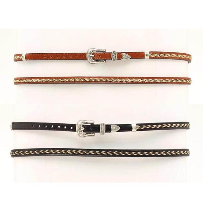 Create your own personalized hat style with this braided horsehair hatband. This unique hatband will certainly give you a ton of western flare. This style hatband uses a belt style adjustment with a silver buckle.