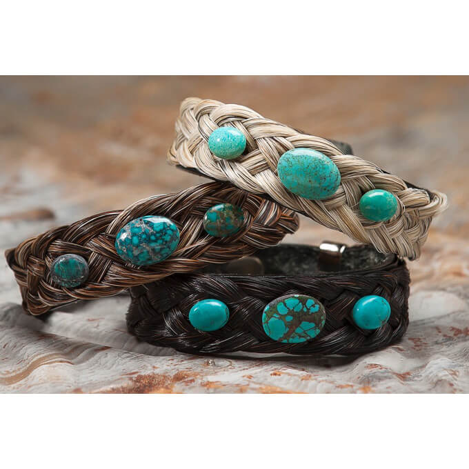 Leather & Horsehair Turquoise Oval Bracelet