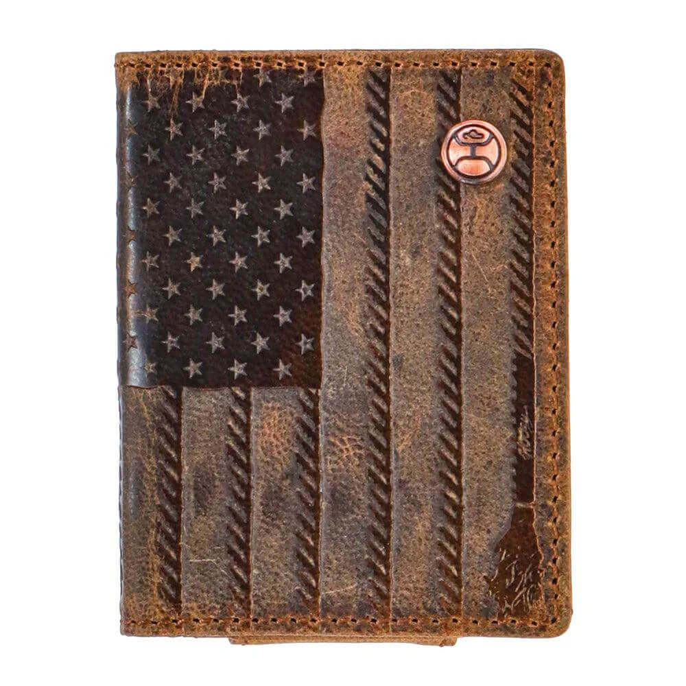 Liberty Embossed American Flag Hooey Bi-Fold Money Clip with leather patriotic design.