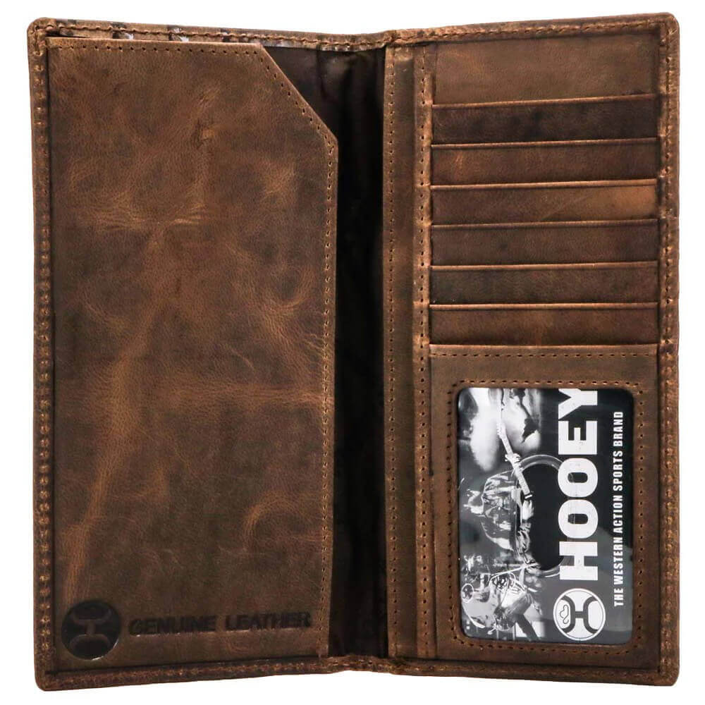 Interior view of the Liberty Embossed American Flag Western Rodeo Wallet showcasing genuine leather and card slots.