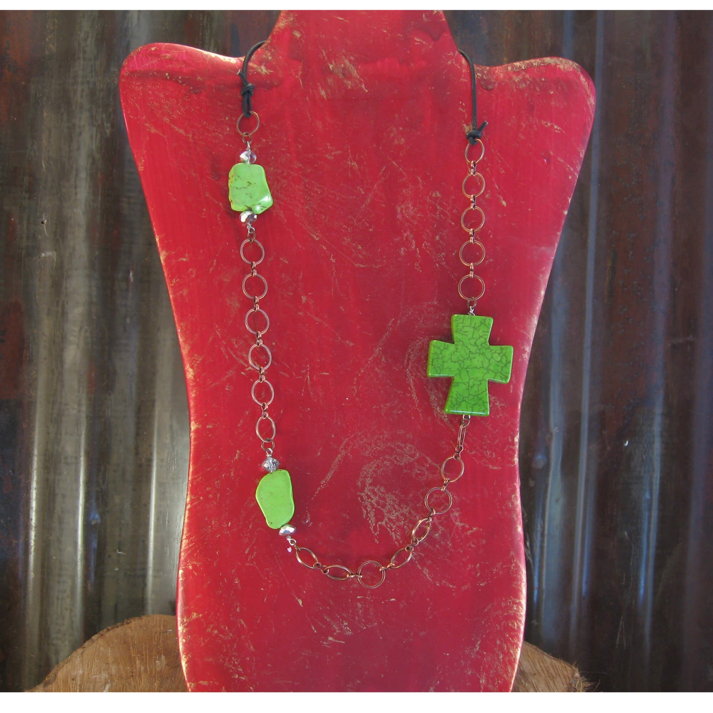 Long Chain w/ Lime Colored Stone Slabs Necklace