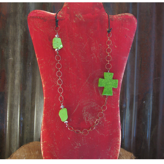 Long Chain w/ Lime Colored Stone Slabs Necklace