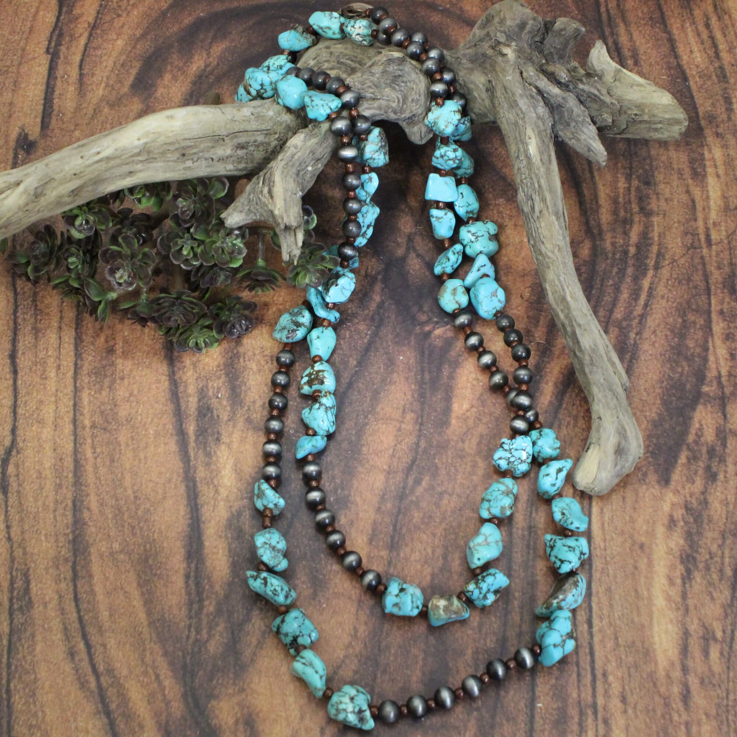 Long Layering Turquoise Nugget Necklace