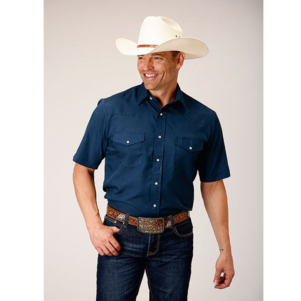 Men's Navy Short Sleeve Snap Shirt