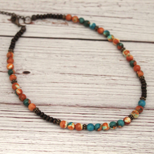 Multi-Colored Turquoise Beaded Collar Length Necklace