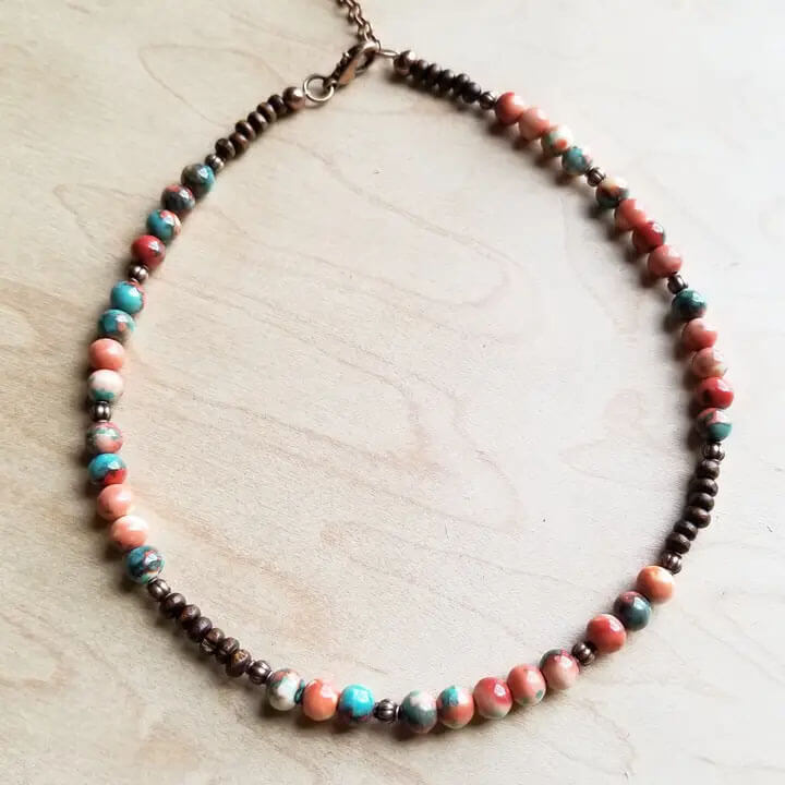 Multi-Colored Turquoise Beaded Collar Length Necklace