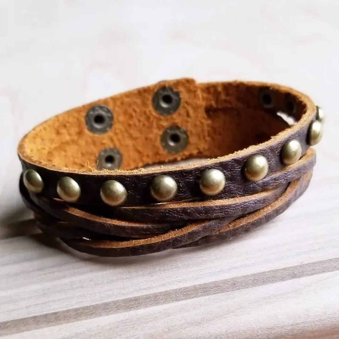 leather western bracelet with brass studs