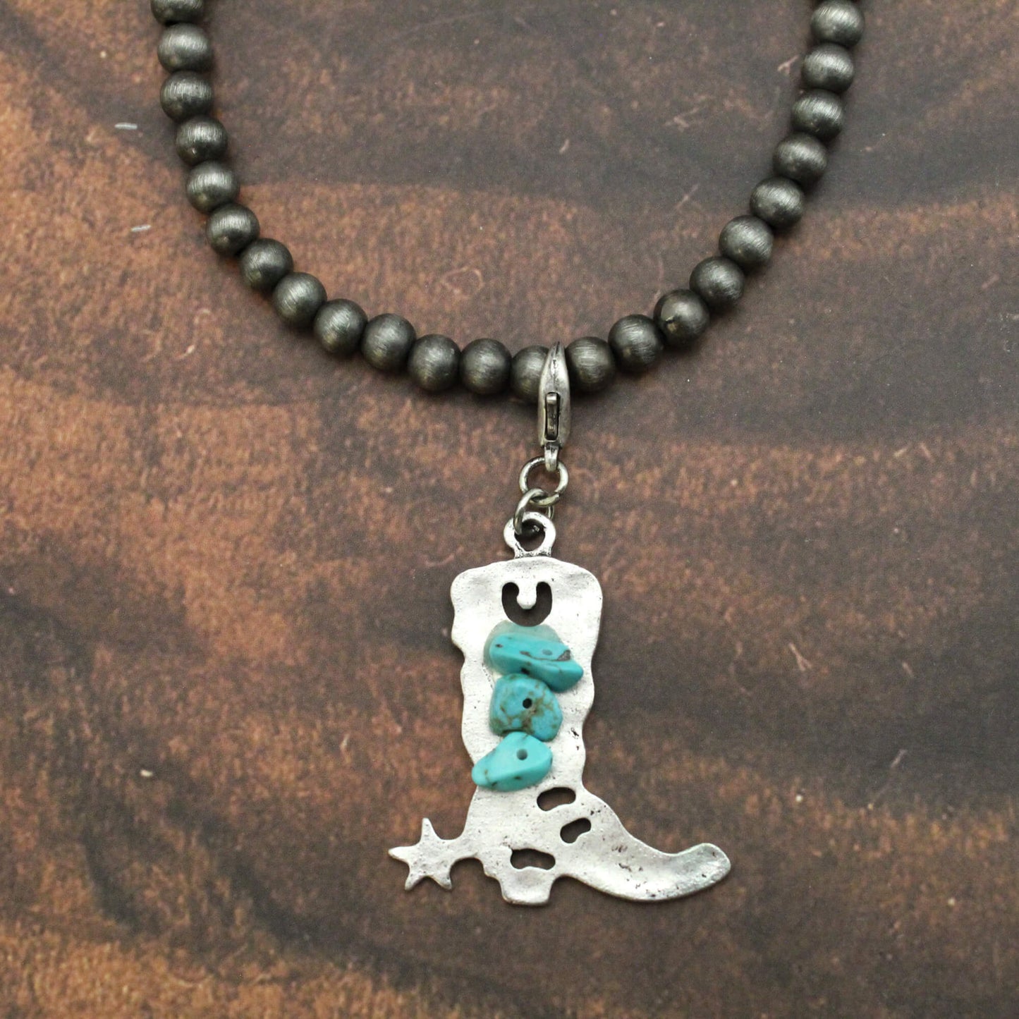 Navajo Pearl Western Skull & Cowboy Boot Necklace