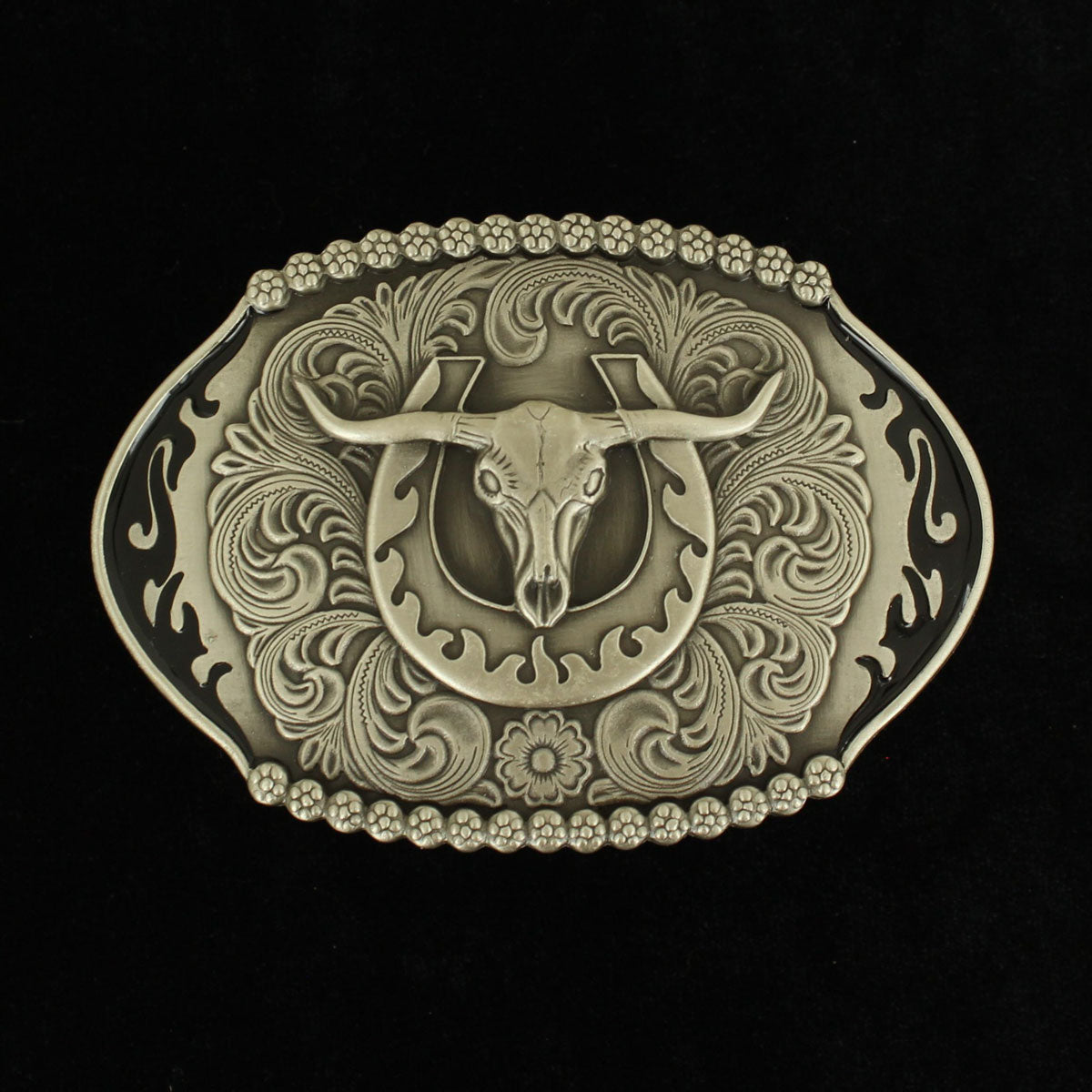 Floral Design Skull Head Belt Buckle