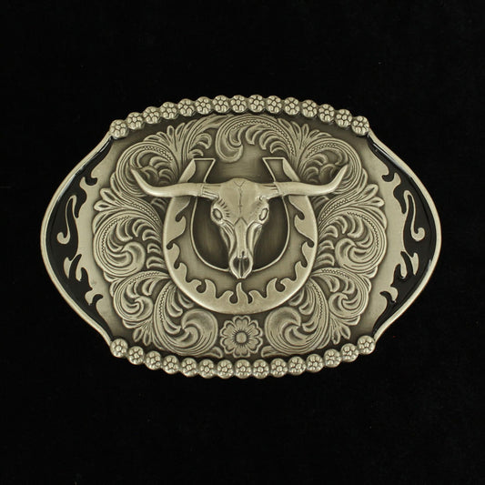 Floral Design Skull Head Belt Buckle