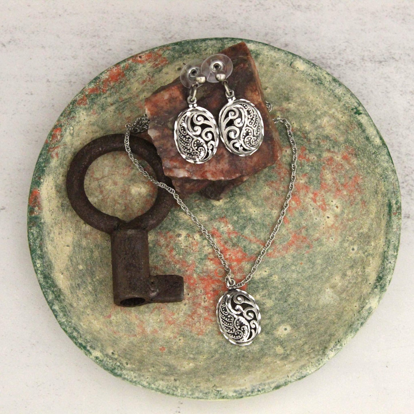 Oval Paisley Pewter Earrings