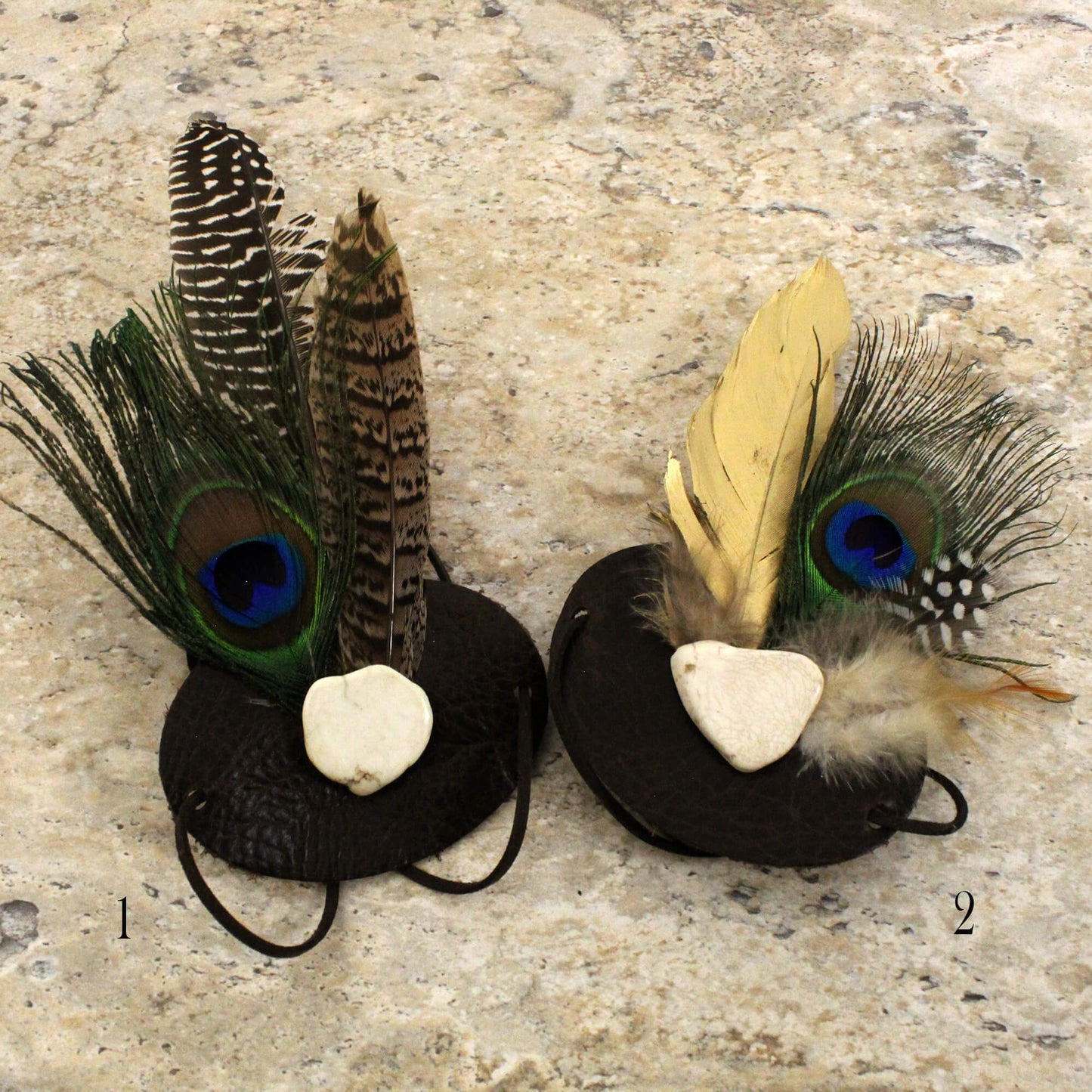 Peacock Feather, White Turquoise Slab Leather Hatband