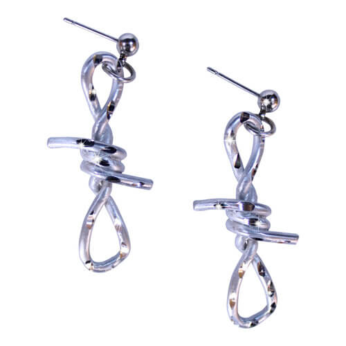 Barbed Wire Diamond Cut Earrings. Each piece is hand cast, hand finished and buffed and then hand diamond cut for that brilliant sparkle. Therefore no two pieces are ever identical. Each piece is manufactured of fine pewter containing no Lead. 100% Made in the USA.