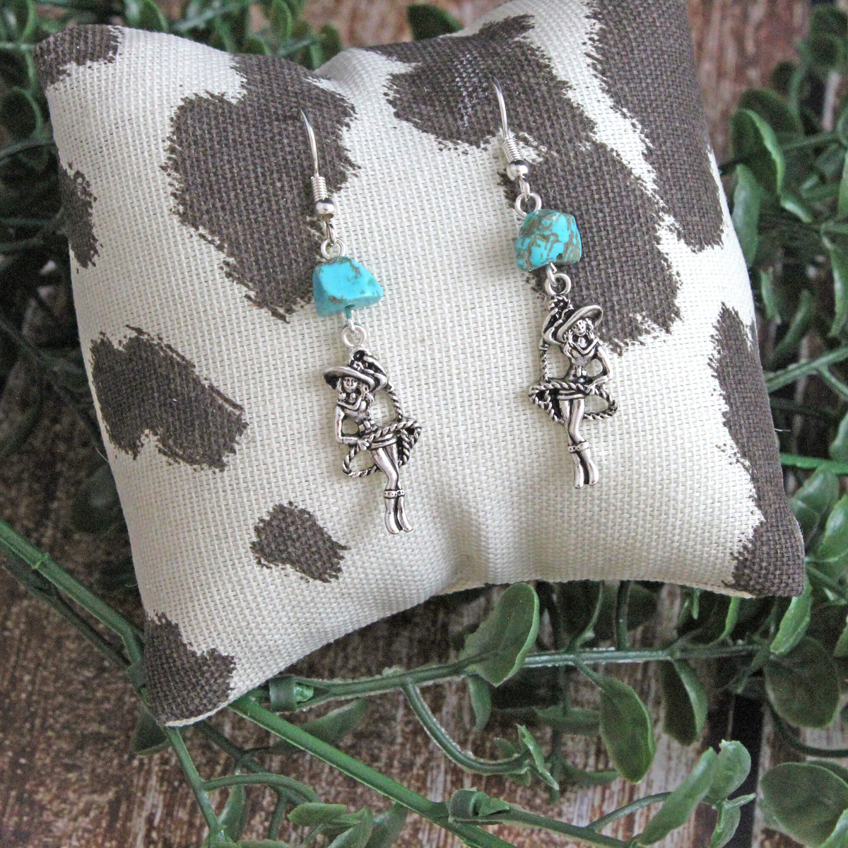 Pin Up Ropin' Cowgirl Silver Western Earrings