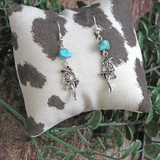 Pin Up Ropin' Cowgirl Silver Western Earrings