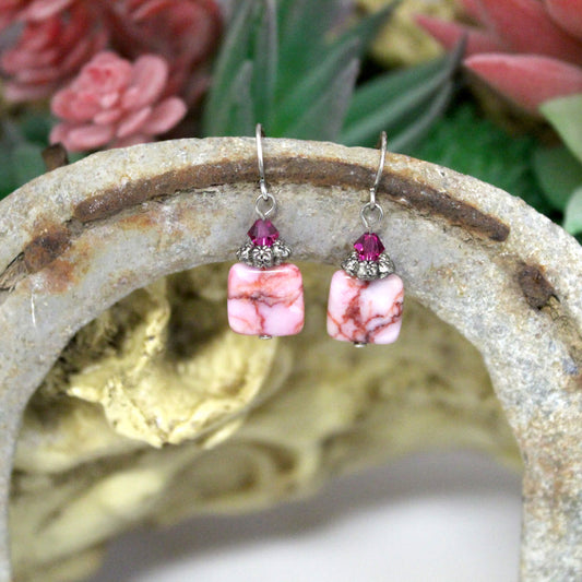 Pink Matrix gemstones make up simple beautiful earrings that are perfect for gift giving or as a gift to yourself.&nbsp; Handcrafted by local artisans in the Black Hills, SD. Earrings are hypoallergenic for sensitive ears.