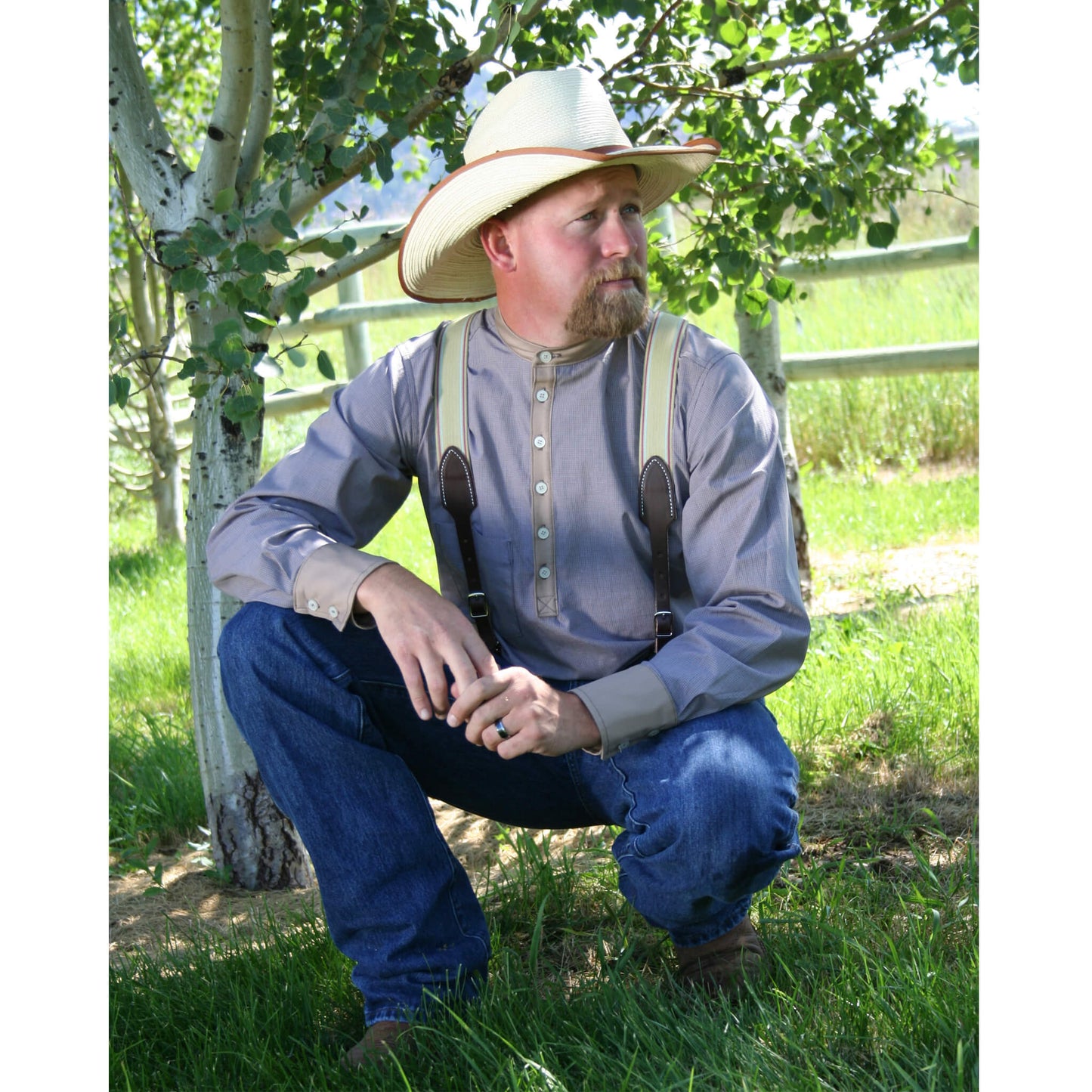 The cowboys back then didn’t look much different from the simply dressed cowboys of today. Their clothing didn’t focus so much as looking sophisticated, rather they simply wanted clothing that could stand up to the rigors of the Western Plains. This Pullover shirt features a button down front placket, two button closure cuffs and a band collar. Shirt is made of comfortable and breathable cotton in tan pattern with khaki contrast. Made in USA.