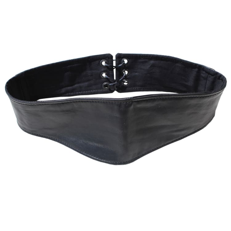 This wide black cummerbund is a great accessory to the Isabel Outfit or any fancy western attire. It gives an accent to the outfit and flatters the feminine figure. Made of leather and lined in 100% cotton twill. Laces in the back for a comfort fit. Made in USA 