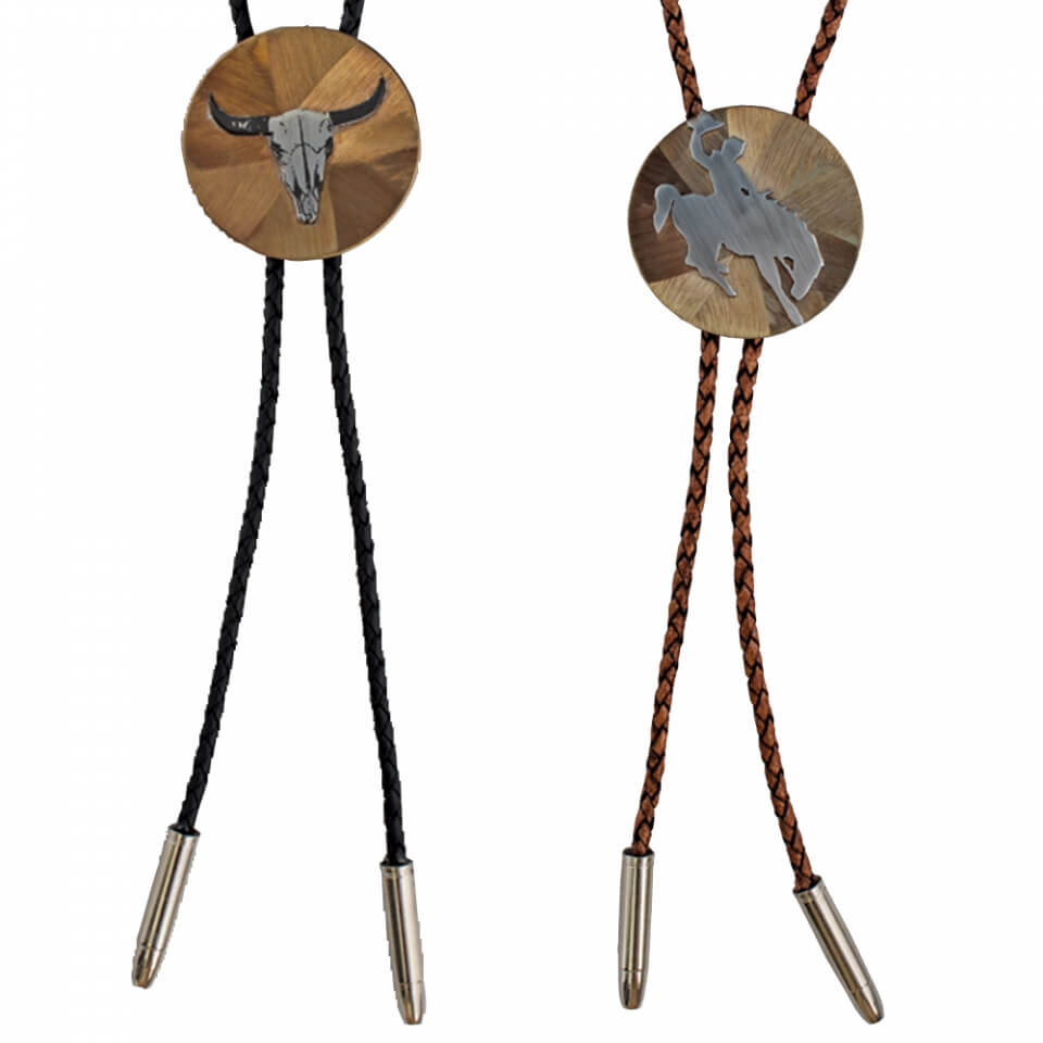 You want something different and unique? Look your best with these western stainless-steel bolo ties. Choose from two iconic Western symbols; Bison Skull or Bronc Rider. Constructed with state-of-the-art technology and good old-fashioned hand craftsmanship in durable steel with a locking clasp. Genuine leather cord measures 38” long with bullet shaped tips. 1-¾” Diameter. Made in USA.