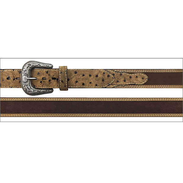 Brown leather belt with a silver buckle on a white background
