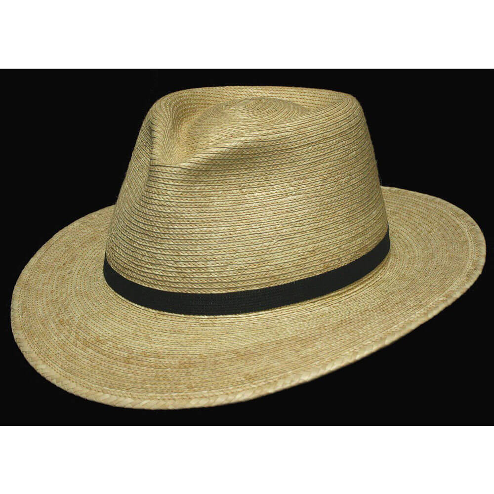 We bring you the 2-1/2" Brim Guatemalan Fedora oak-colored palm leaf hat with 4-1/4" crown (creased). Tear Drop in Guatemalan oak-colored (standard) palm.