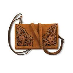 Sierra Tan Suede Crossbody Clutch Wallet