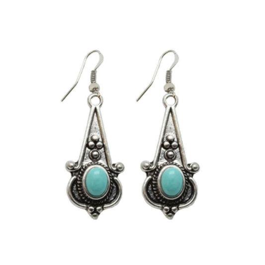 Silvertone & Turquoise Drop Earrings