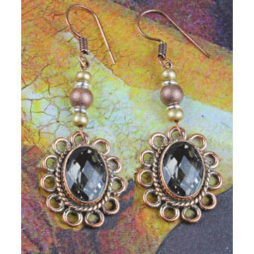 Smoky Quartz Glass and Copper Earrings