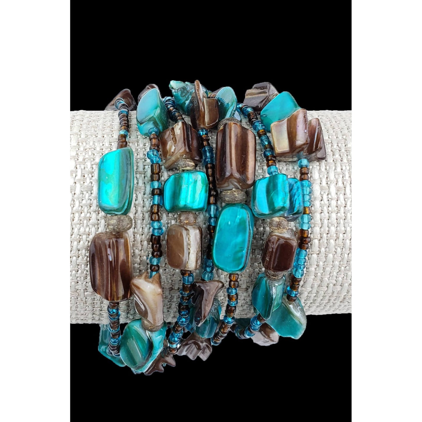 Stretch Beaded Elastic Bracelet Teal & Shell