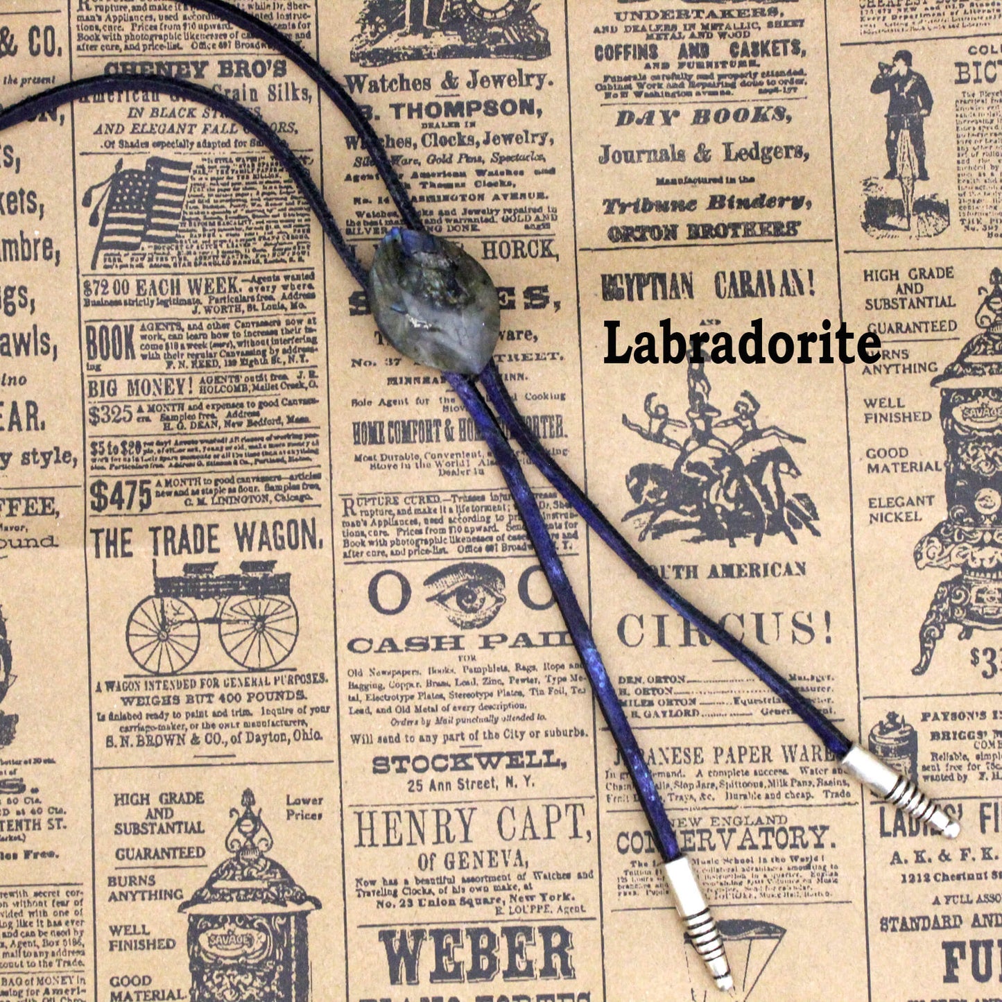 Suede Cord Bolo Tie - Genuine Stone USA