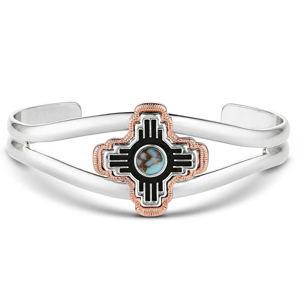 Sun Seeker Cowgirl Cuff Bracelet featuring a bold geometric design and a deep-toned center stone, approximately 1 inch wide.