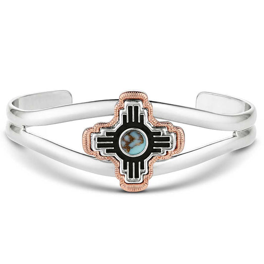 Sun Seeker Cowgirl Cuff Bracelet featuring a bold geometric design and a deep-toned center stone, approximately 1 inch wide.
