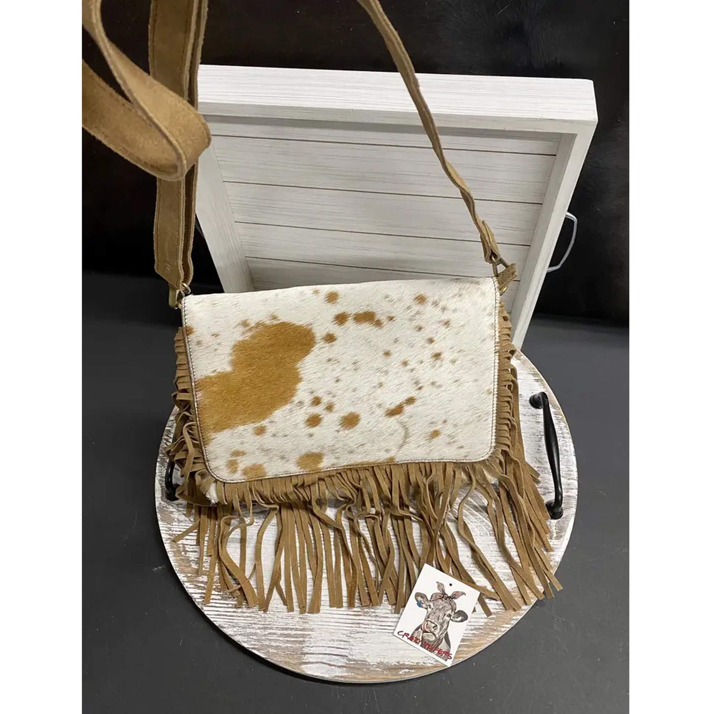 Hide Crossbody with Fringe Tan