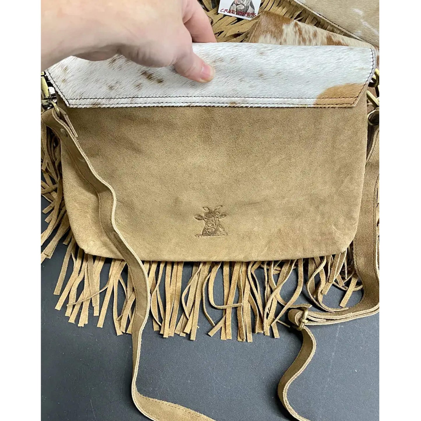 Hide Crossbody with Fringe Tan