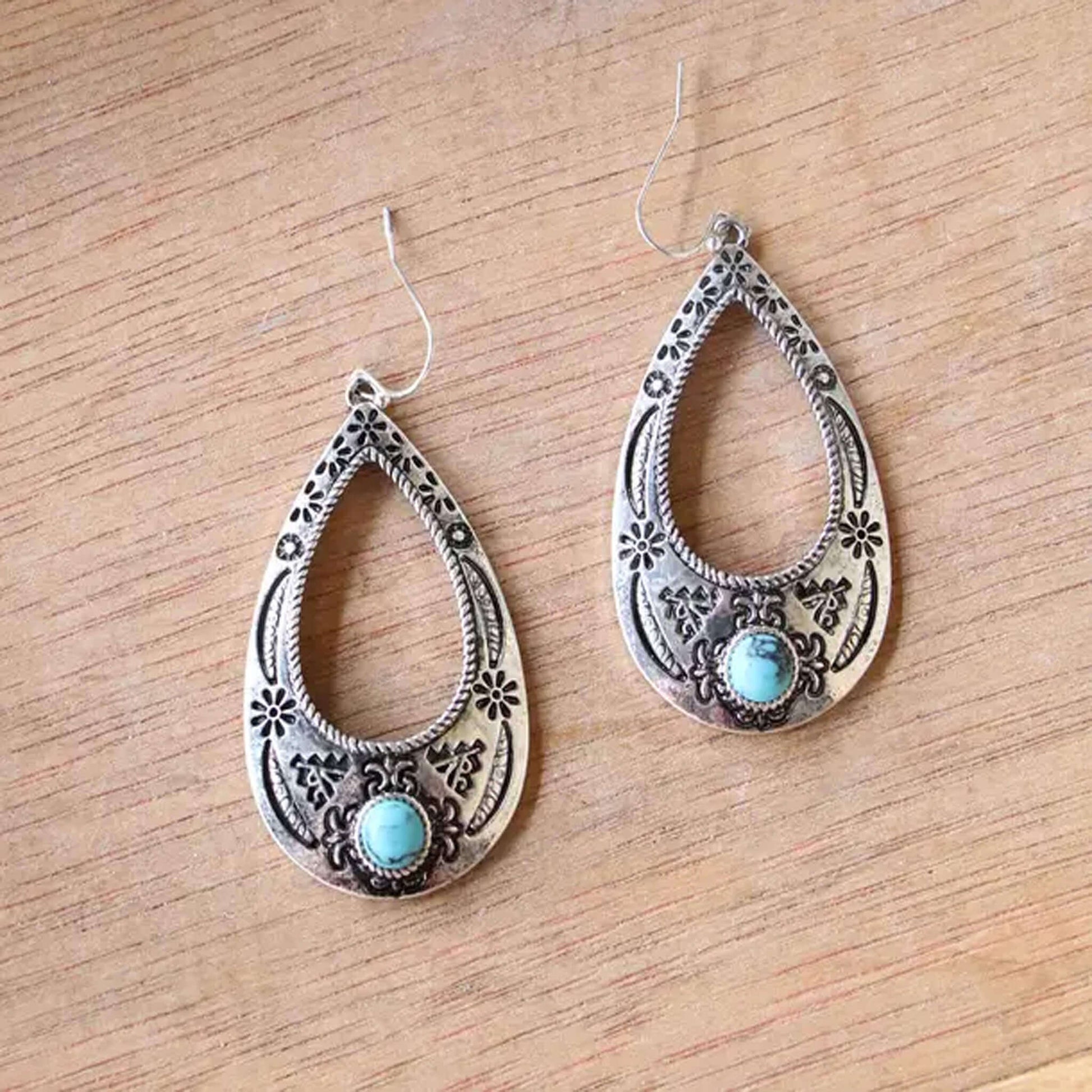 Teardrop Turquoise Stone Western Women's Earrings – Cattle Kate