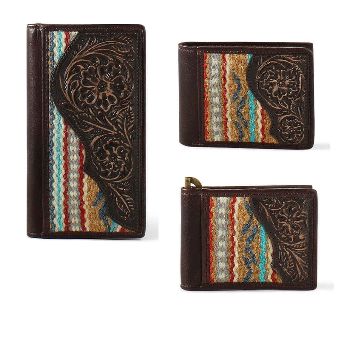 Tooled Leather and Wool Men's Western Style Wallet