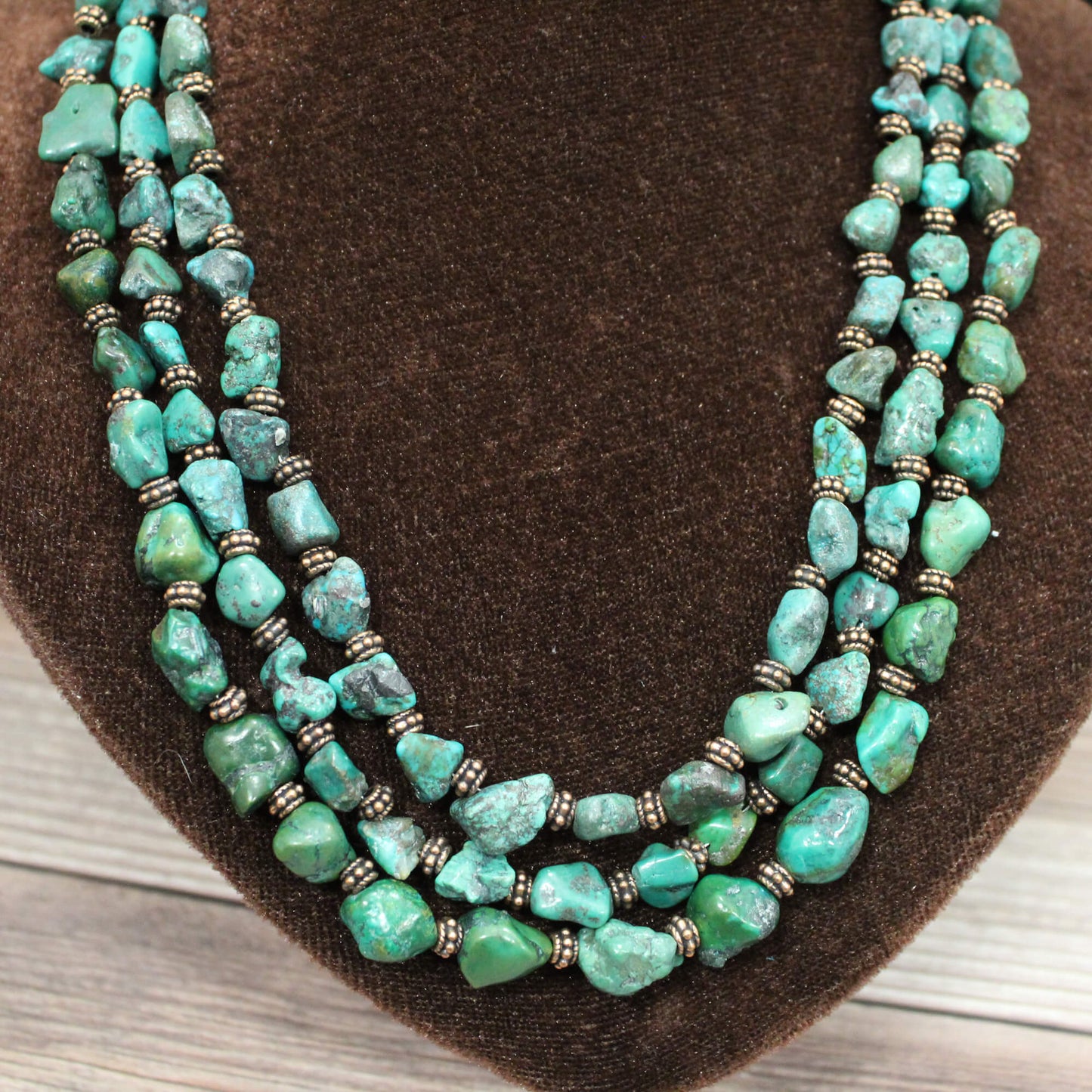 Triple Strand Natural Turquoise Necklace