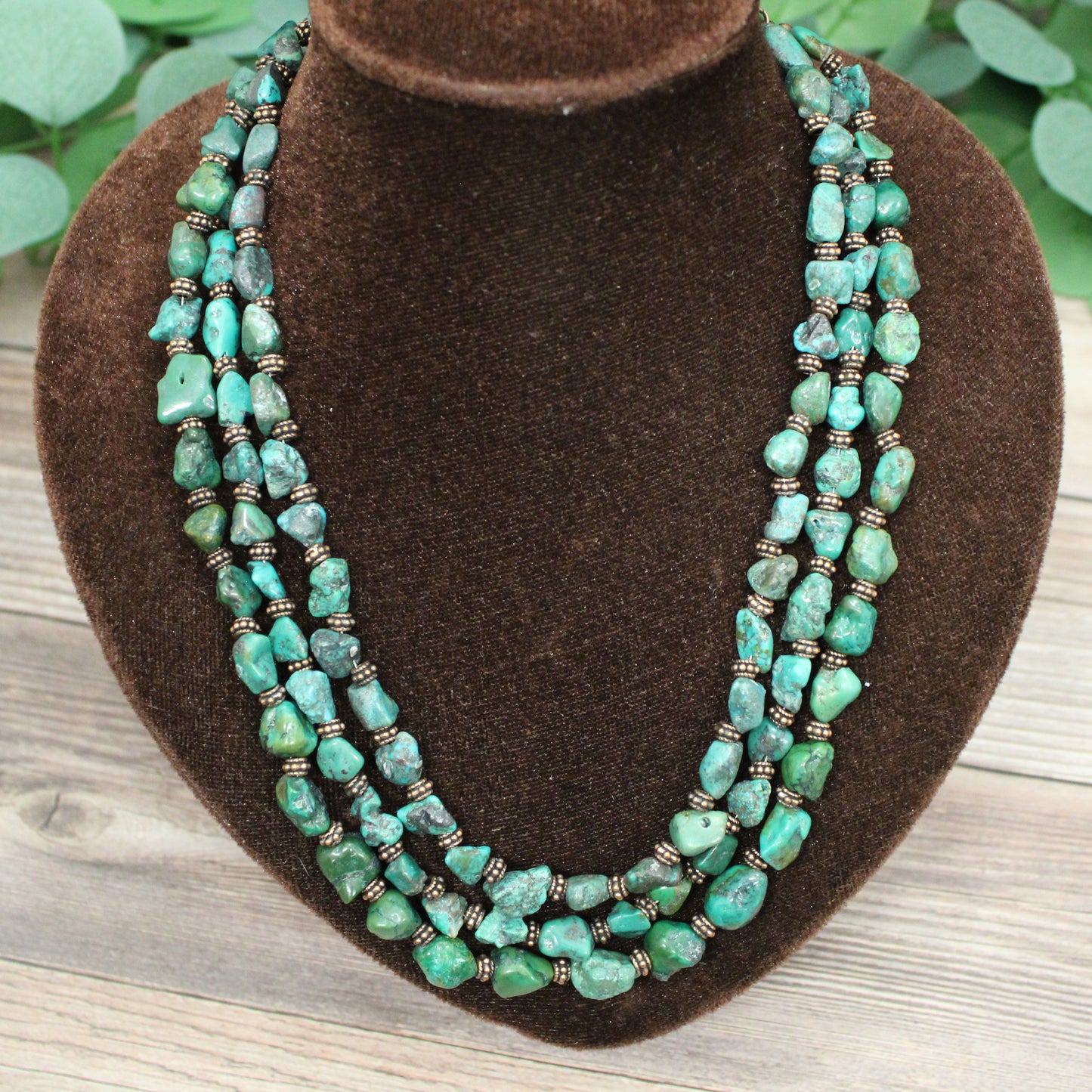 Triple Strand Natural Turquoise Necklace