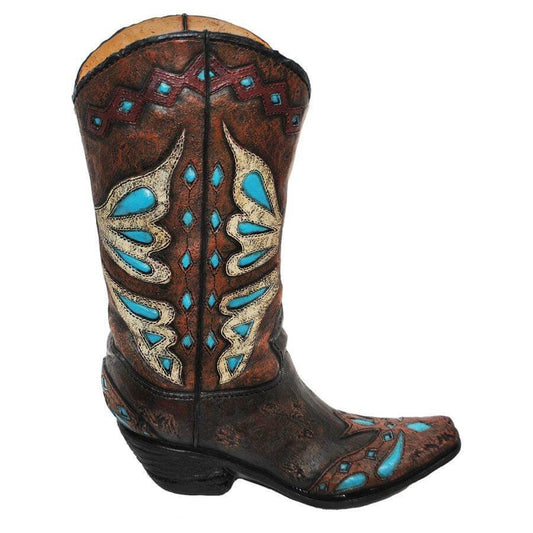 Turquoise Butterfly Cowboy Boot Vase