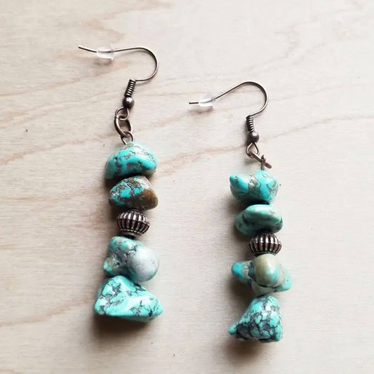 Turquoise Chunk Dangle Earrings