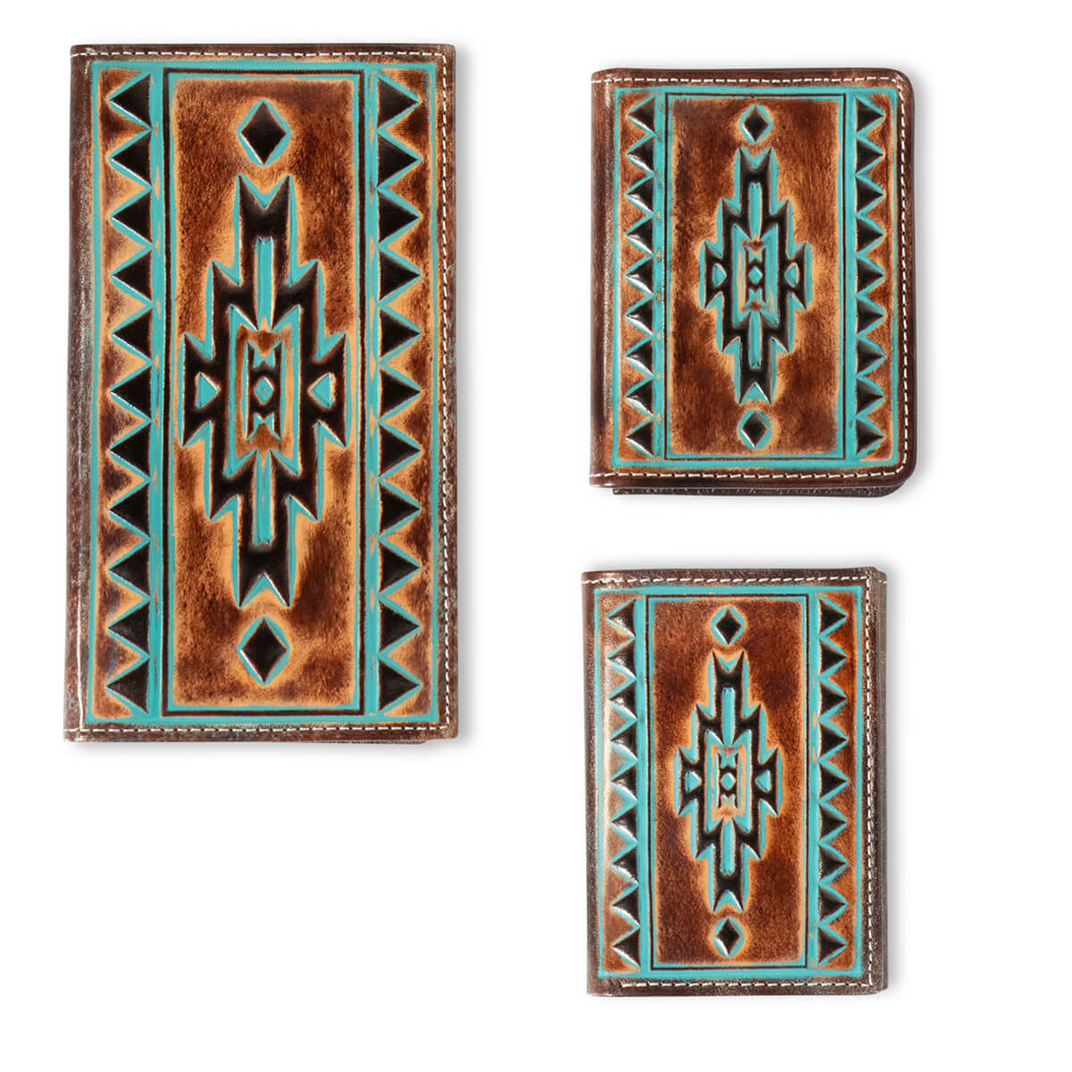 Turquoise Outlined Men's Southwestern Wallet