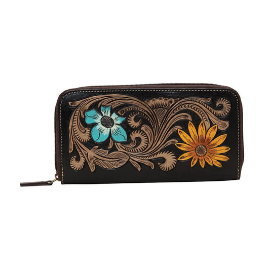 If you love floral patterns over the things you use, don't miss out on this lovely wallet which has been made attractive by its lovely duo of blue and yellow flowers. Measures 8" by 4" Made in India