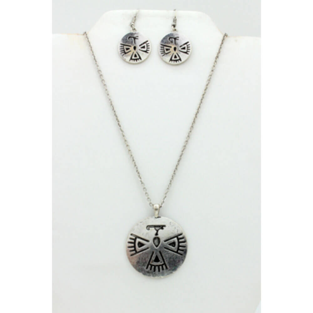 You don't have to be out west to look the part. Just add a little western flair to your look with this Way Out West&nbsp;Necklace and Earring Set. Necklace measures 18-22″. International Origins. Ear wires are hypoallergenic for sensitive ears.