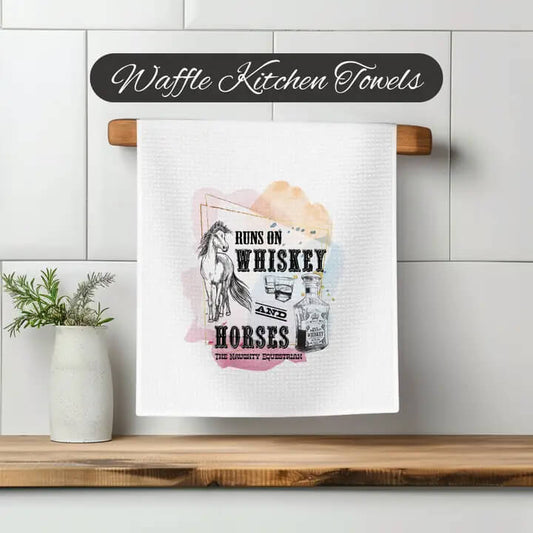 Western Kitchen Waffle Tea Towel- Whiskey & Horses