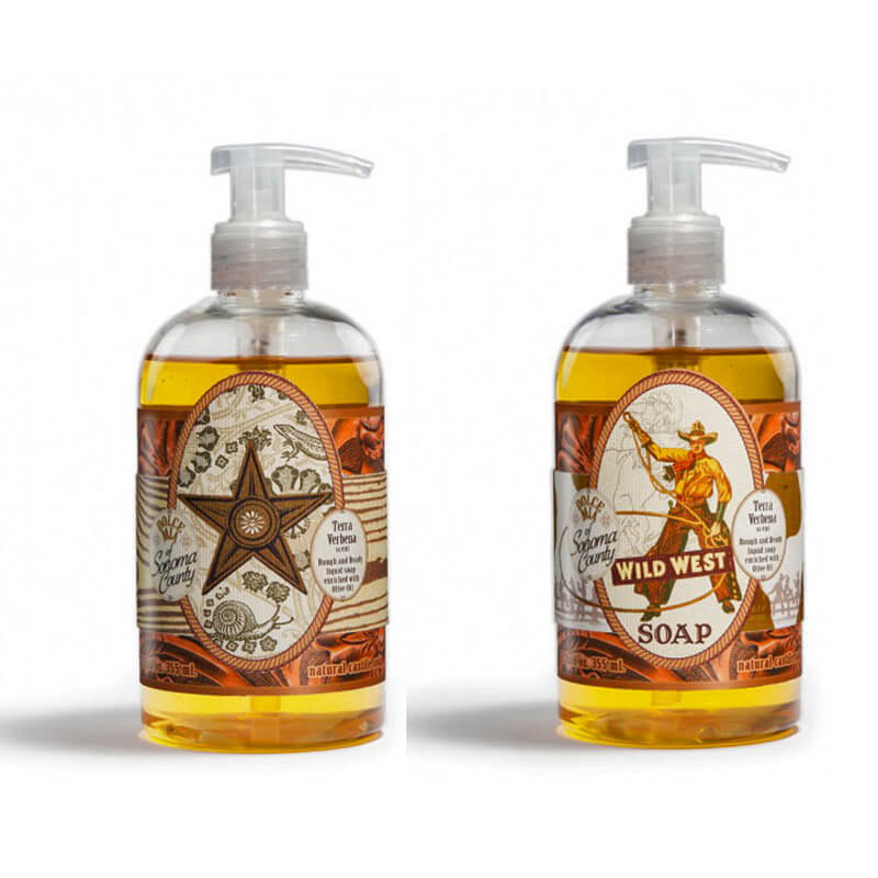 Olive oil enriched liquid soap is scented with a manly, outdoorsy fragrance for that fresh off the saddle feel. Made with plant-derived, natural oils, this Wild West soap produces a creamy lather that will cleanse even the toughest cowboy skin. Made in USA. 12 oz. liquid