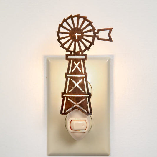 Another cute night light for the country farmhouse décor! Give any room in your country home a finishing touch with the Windmill Night Light. Item measured with appliance. Our night lights come ready to sell. They include a night light appliance and a 4 watt bulb. Measurement: 2½''W x 1''D x 5¾''H