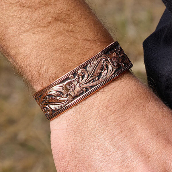 Leathercut Floral Cuff Bracelet