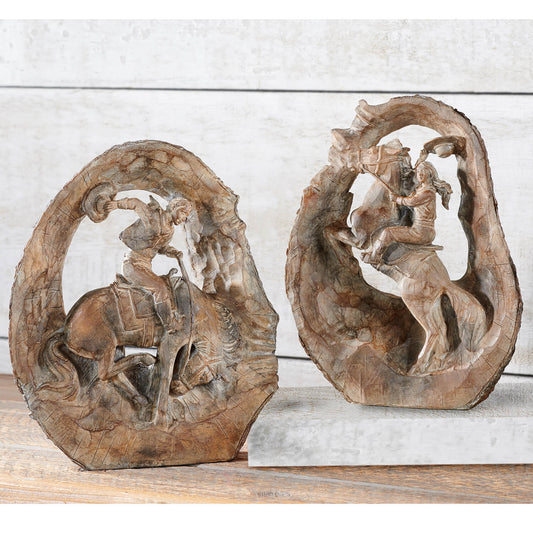 Enjoy these Cowboy table décor designs in your home available in two styles; buckaroo and buckarette. Polystone. Sold Separately. Imported. Measures 8.5 in tall.