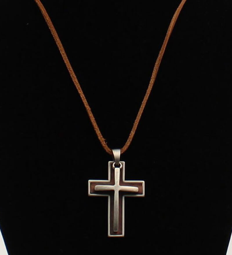 Leather Cord Cowboy Cross Necklace